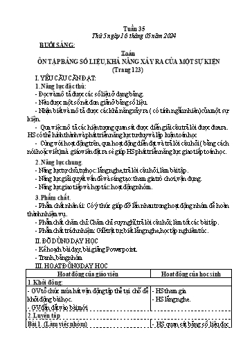 Kế hoạch bài dạy Tiếng Việt + Toán Lớp 3 - Tuần 35 (Thứ 5+6) - Năm học 2023-2024 - Nguyễn Thị Loan