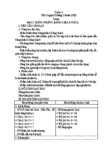 Kế hoạch bài dạy Tiếng Việt + Toán Lớp 3 - Tuần 5 (Thứ 5+6) - Năm học 2023-2024 - Nguyễn Thị Hải Trường