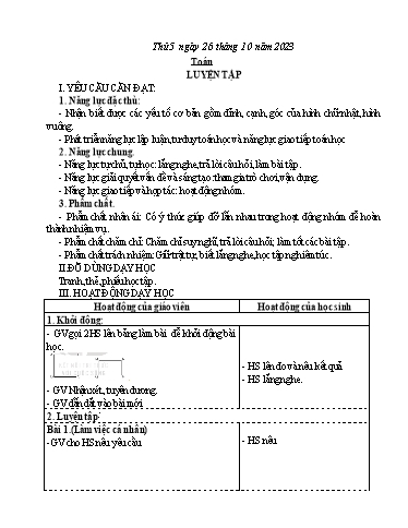 Kế hoạch bài dạy Tiếng Việt + Toán Lớp 3 - Tuần 8 (Thứ 5+6) - Năm học 2023-2024 - Nguyễn Thị Hải Trường
