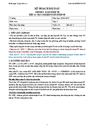 Giáo án Âm nhạc lớp 3 năm học 2026-2027 - Tuần 19 - Chủ đề 5: Đón xuân về - Tiết 19: Học bài hát Đón xuân về (Tích hợp năng lực số và AI)