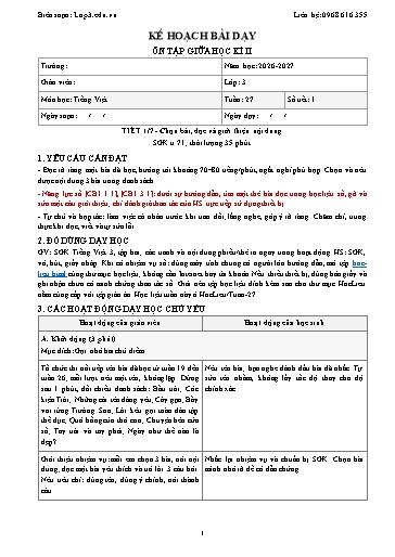 Giáo án Tiếng Việt 3 sách KNTT - Tuần 27 - Năm học 2026-2027 (Tích hợp năng lực số và AI)