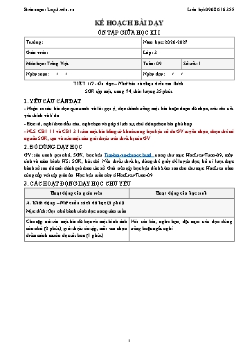 Giáo án Tiếng Việt 3 sách KNTT - Tuần 9 - Năm học 2026-2027 (Tích hợp năng lực số và AI)