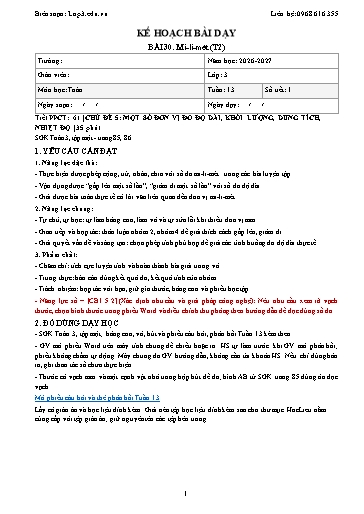 Giáo án Toán lớp 3 sách KNTT - Tuần 13 - Năm học 2026-2027 (Tích hợp năng lực số và AI)