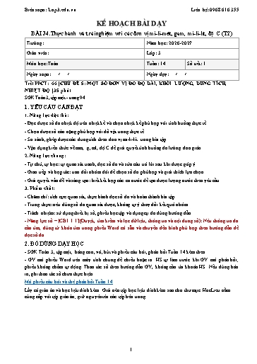 Giáo án Toán lớp 3 sách KNTT - Tuần 14 - Năm học 2026-2027 (Tích hợp năng lực số và AI)