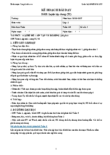 Giáo án Toán lớp 3 sách KNTT - Tuần 4 - Năm học 2026-2027 (Tích hợp năng lực số và AI)