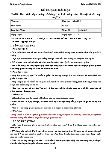 Giáo án Toán lớp 3 sách KNTT - Tuần 9 - Năm học 2026-2027 (Tích hợp năng lực số và AI)